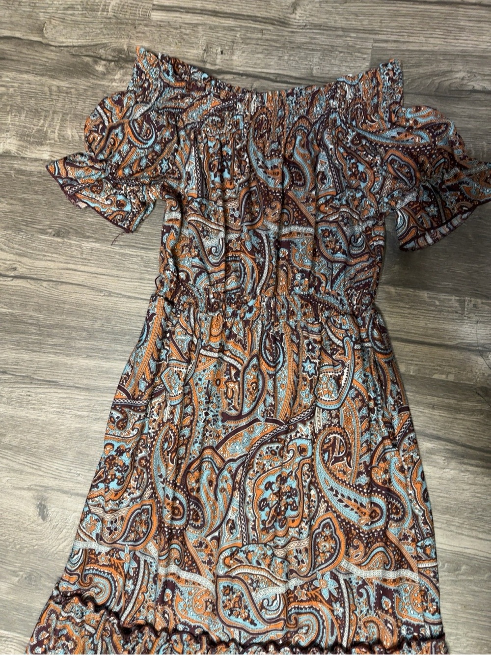 Cato MP Boho Paisley Maxi Dress Brown Blue Orange Stretch - Picture 3 of 7